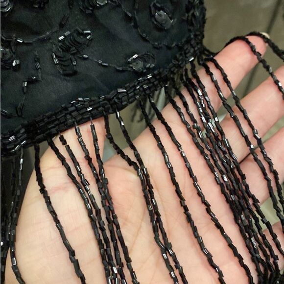 Elegant Black Beaded Fringe Dress, US2 - Picture 12 of 14